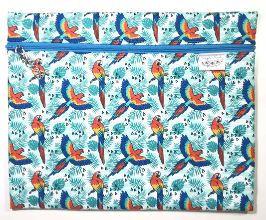 Bright Parrots Project Bag: Handmade Cotton Craft Organizer for Cross Stitch and other crafts (11.5"x9.5")