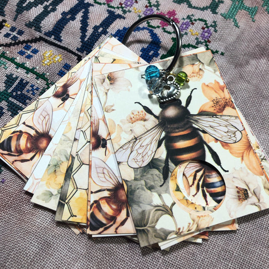 Bee themed floss drops for cross stitch thread organisation.