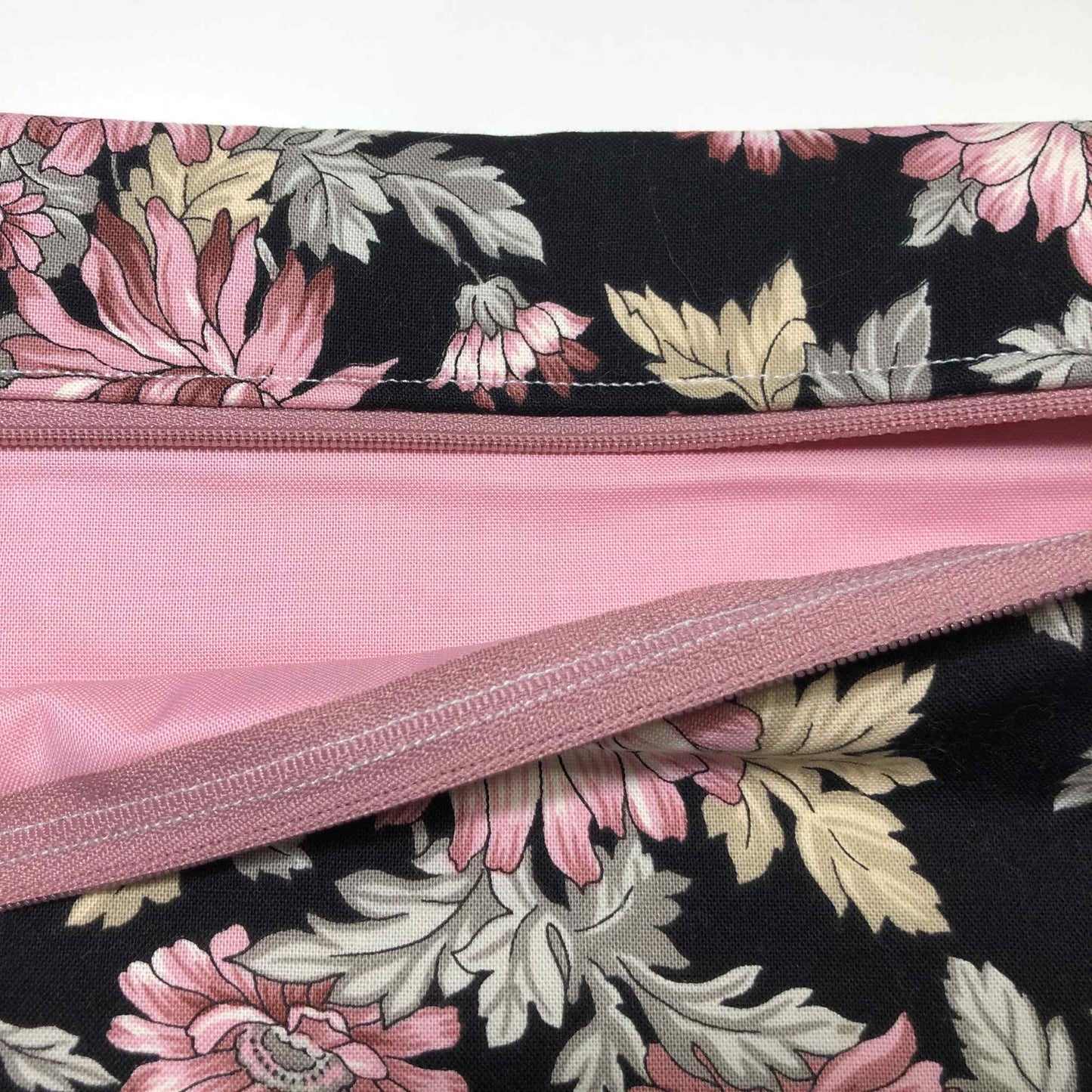 Pink Floral Project Bag: Handmade Cotton Craft Organizer for Cross Stitch and other crafts (12"x9.5")