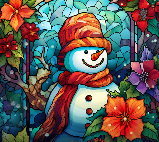 Stained glass snowman cross stitch pattern