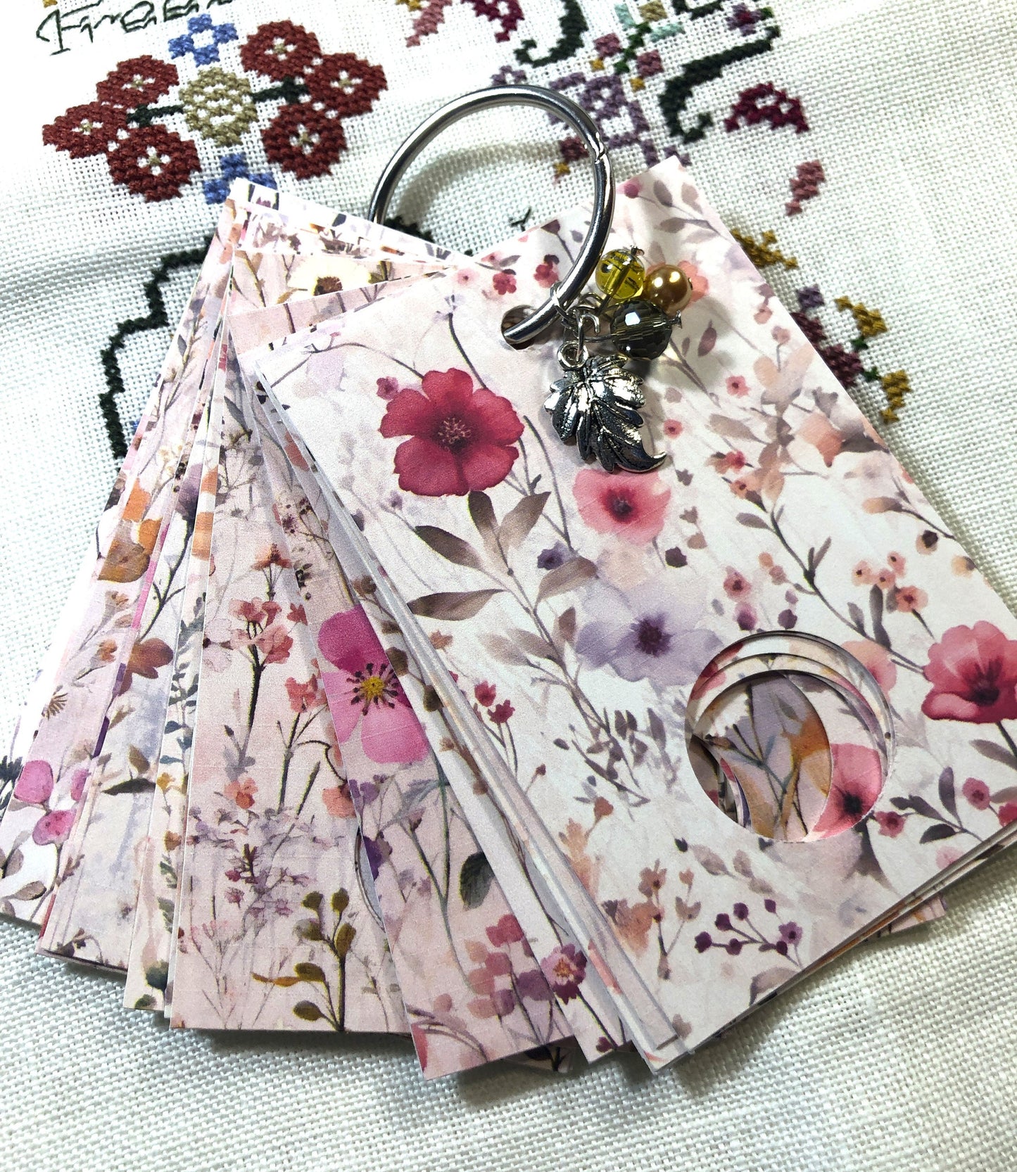 Wildflower themed floss drops for cross stitch thread organisation.