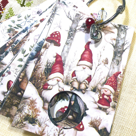 Christmas gnomes themed floss drops for cross stitch thread organisation.