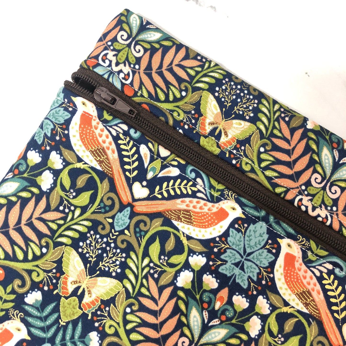 William Morris patterned project bag for cross stitch.