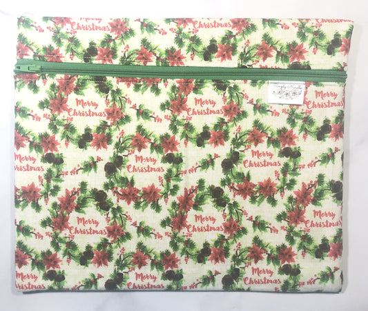 Christmas wreath themed project bag for cross stitch.