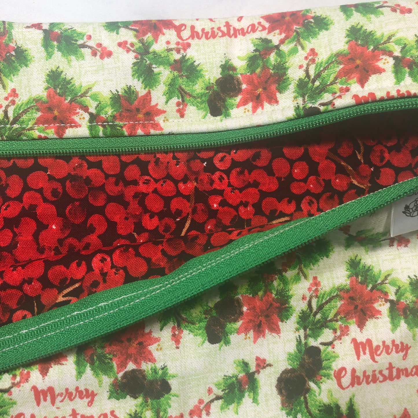 Christmas wreath themed project bag for cross stitch.