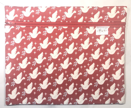 White peace doves themed project bag for cross stitch.