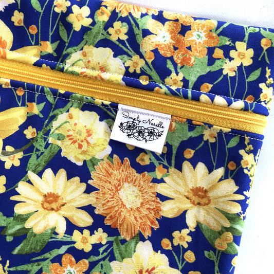 Daffodil themed project bag for cross stitch.