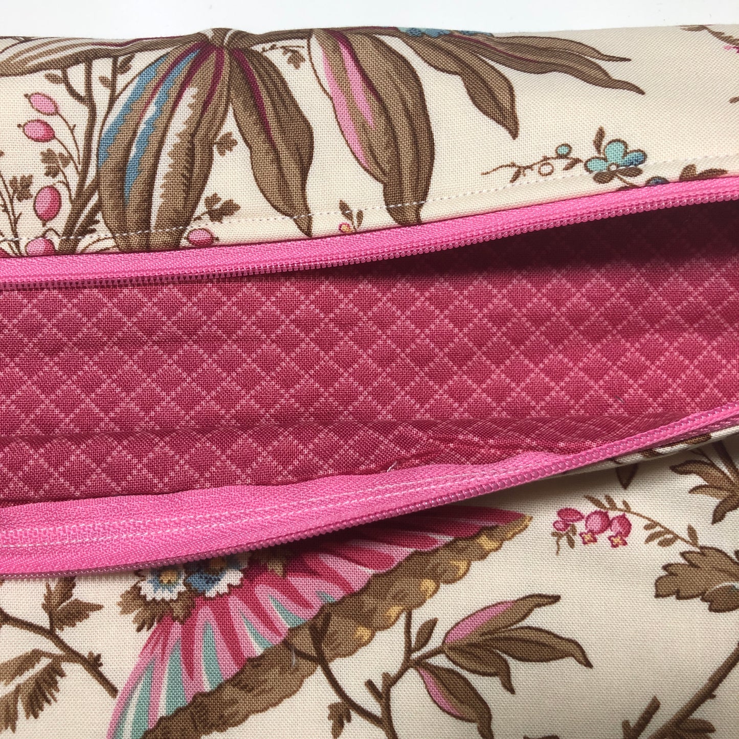 Pink Floral Project Bag for Cross Stitch : Handmade Cotton Craft Organizer