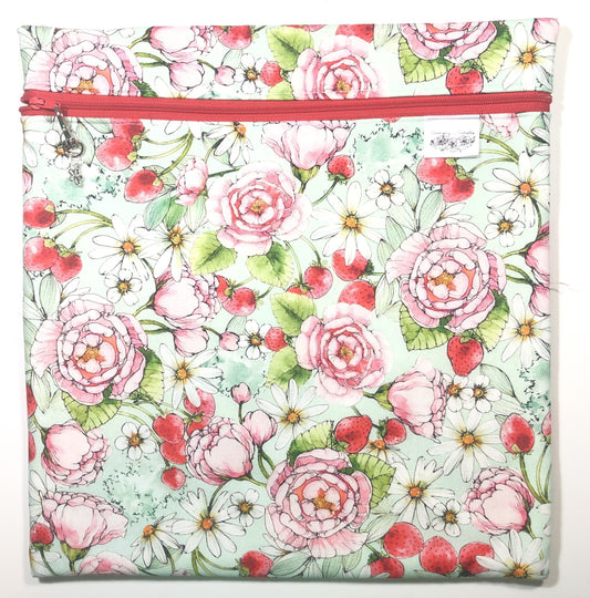 Strawberries Project Bag for Cross Stitch : Handmade Cotton Craft Organizer