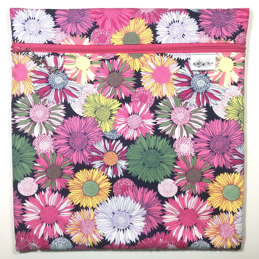 Pink Flowers Project Bag for Cross Stitch : Handmade Cotton Craft Organizer