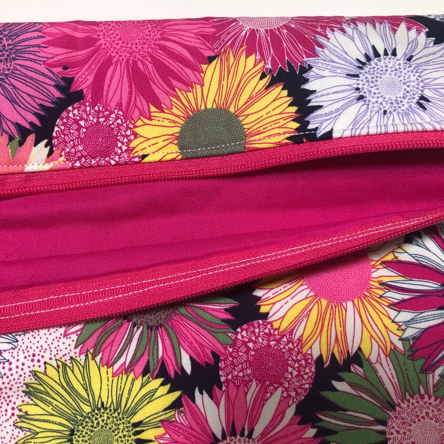 Pink Flowers Project Bag for Cross Stitch : Handmade Cotton Craft Organizer