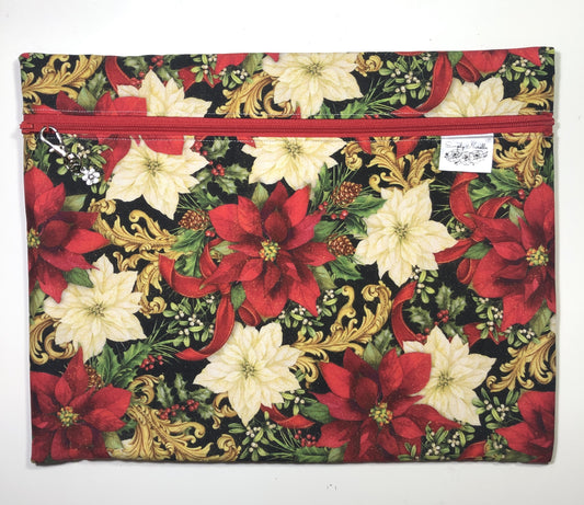 Christmas Poinsettia Themed Project Bag (12" x 9.5") for Cross Stitch and other crafts