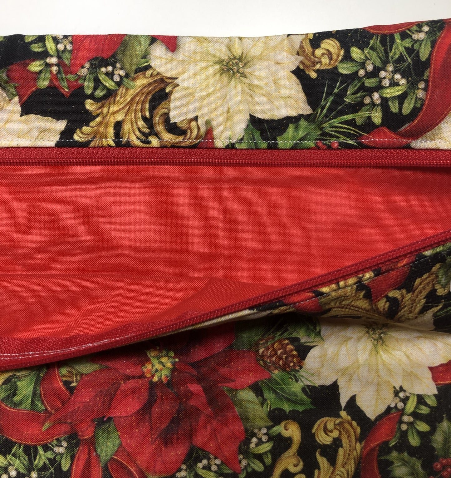 Christmas Poinsettia Themed Project Bag (12" x 9.5") for Cross Stitch and other crafts