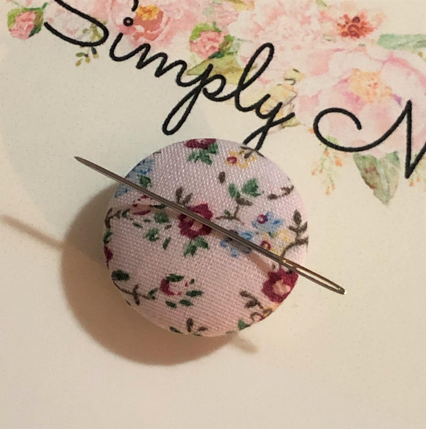 Floral Fabric Button Style Needle Minder/Thread Holder/ Parking Aid