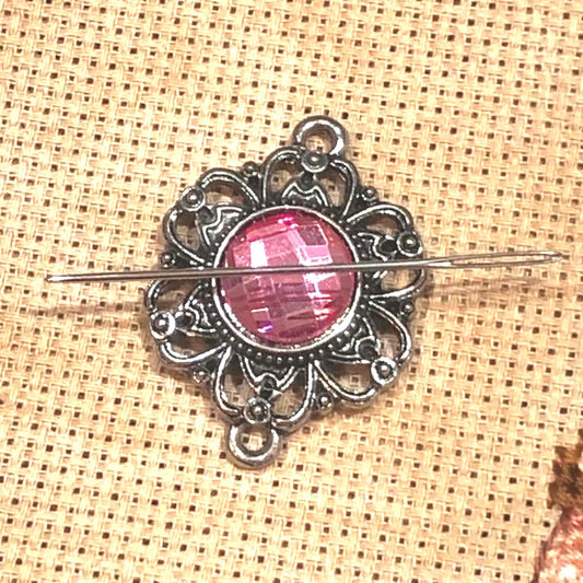 Pink Jewelled Needle Minder for Cross Stitch and Needlework