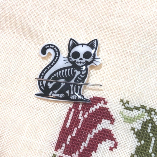 Skeleton Black Cat Acrylic Magnetic Needle Minder for Cross Stitch and Needlework