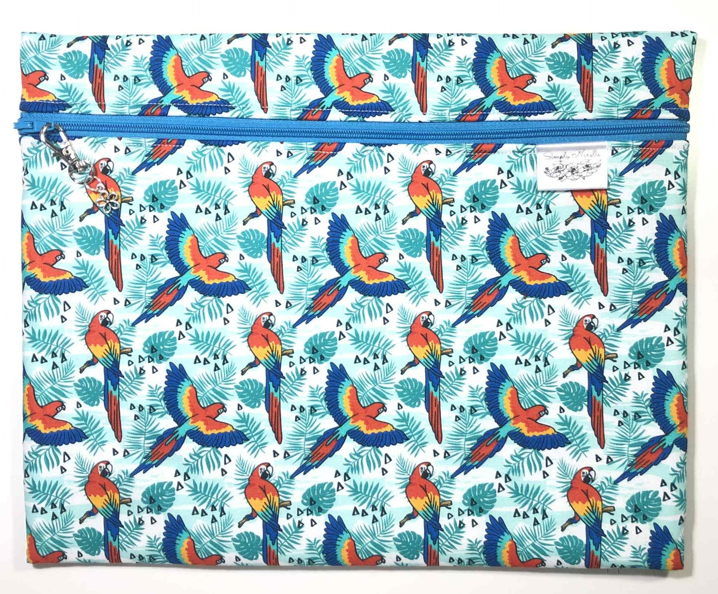 Bright Parrots Project Bag: Handmade Cotton Craft Organizer for Cross Stitch and other crafts (11.5"x9.5")