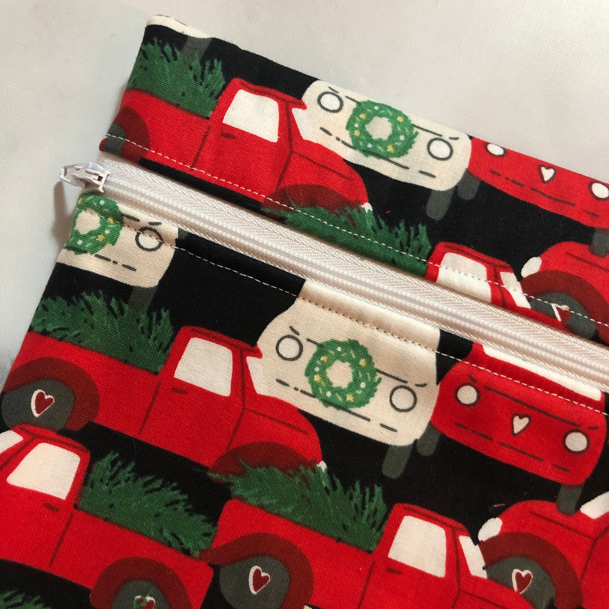  Christmas trucks themed cross stitch project bag