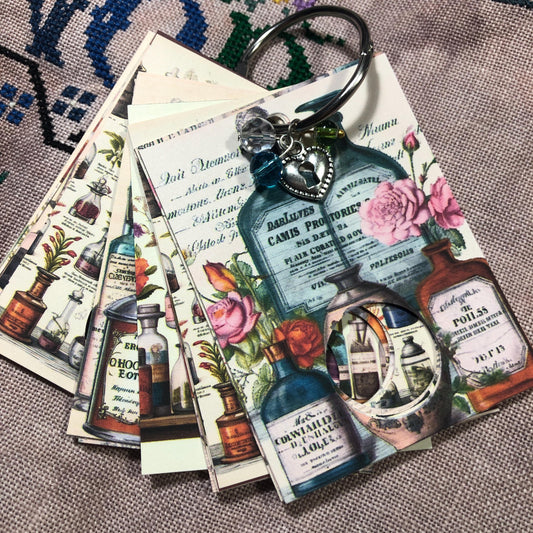 
Apothecary  bottles themed floss drops for cross stitch thread organisation.