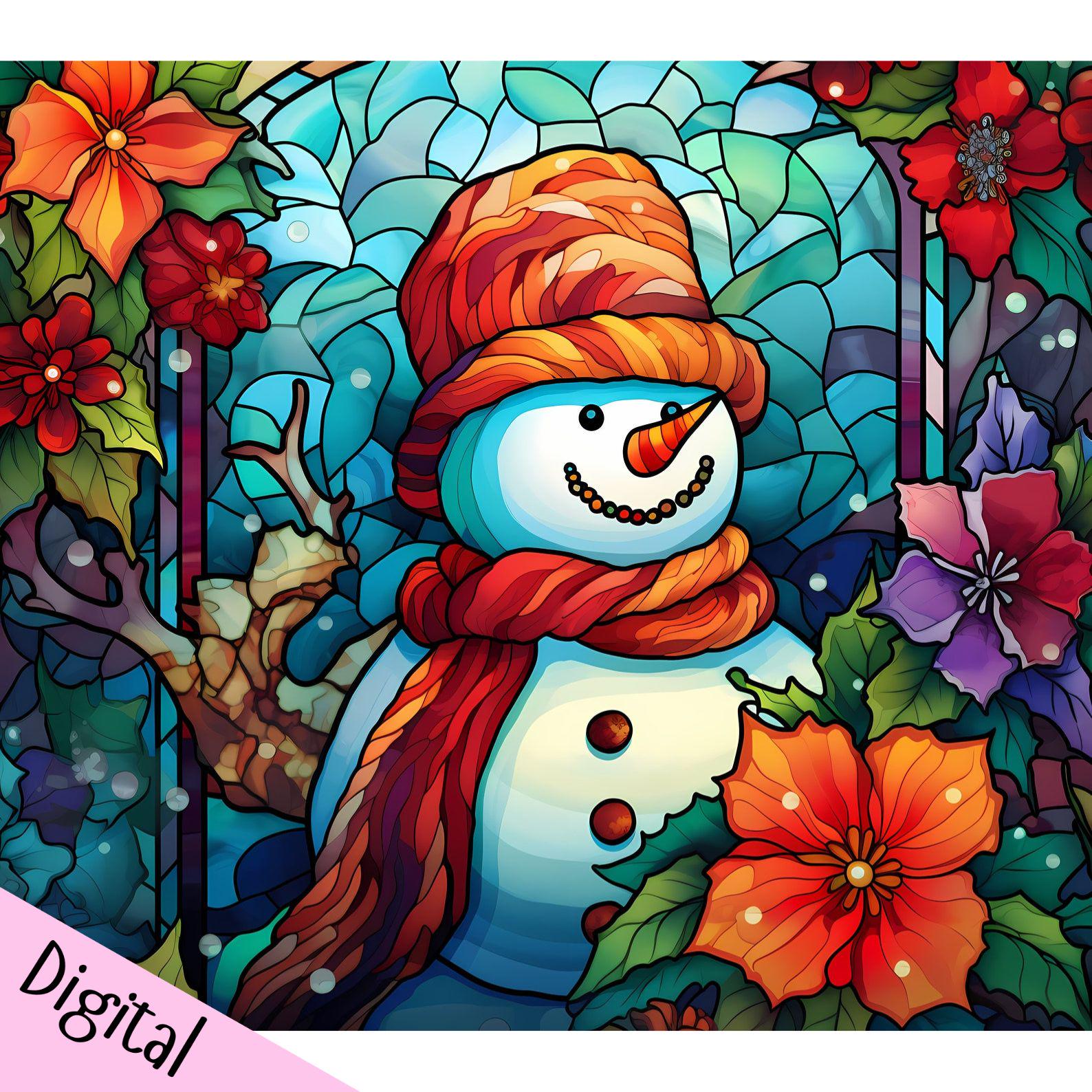 Stained glass snowman cross stitch pattern