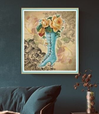 Vintage boot cross stitch pattern