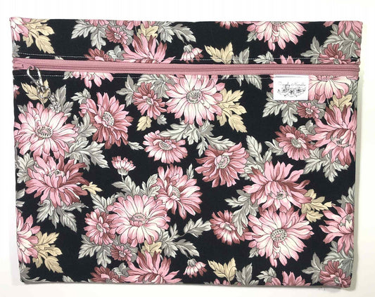Pink Floral Project Bag: Handmade Cotton Craft Organizer for Cross Stitch and other crafts (12"x9.5")