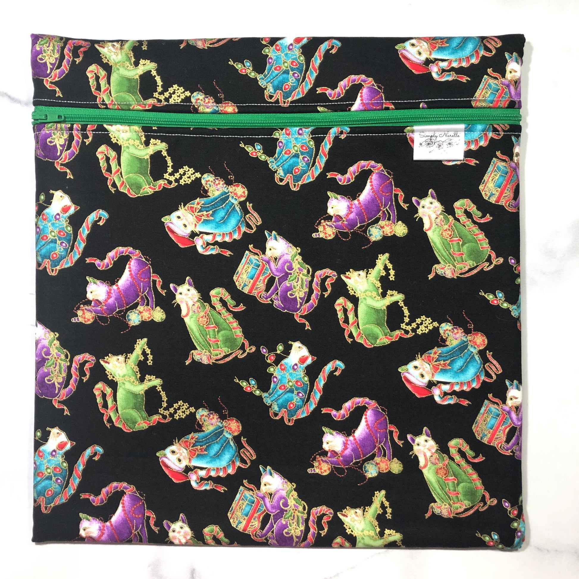 Christmas cats themed project bag for cross stitch