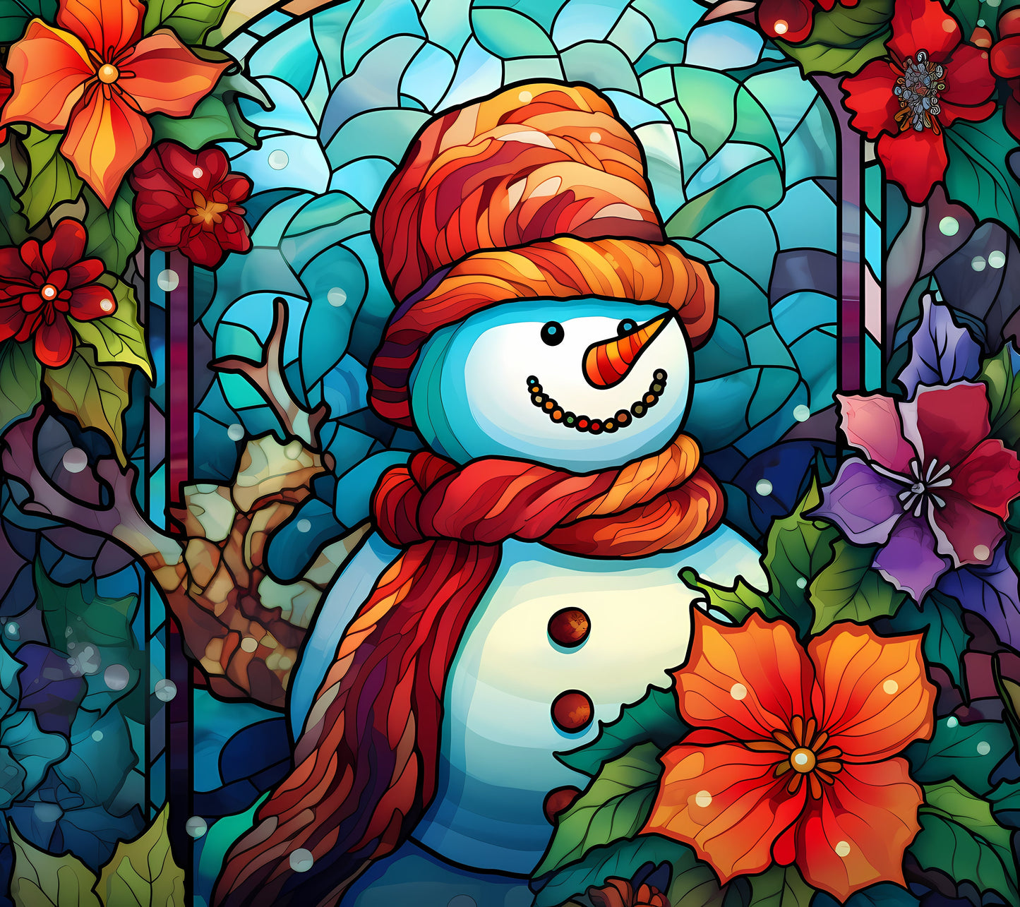 Stained glass snowman cross stitch pattern