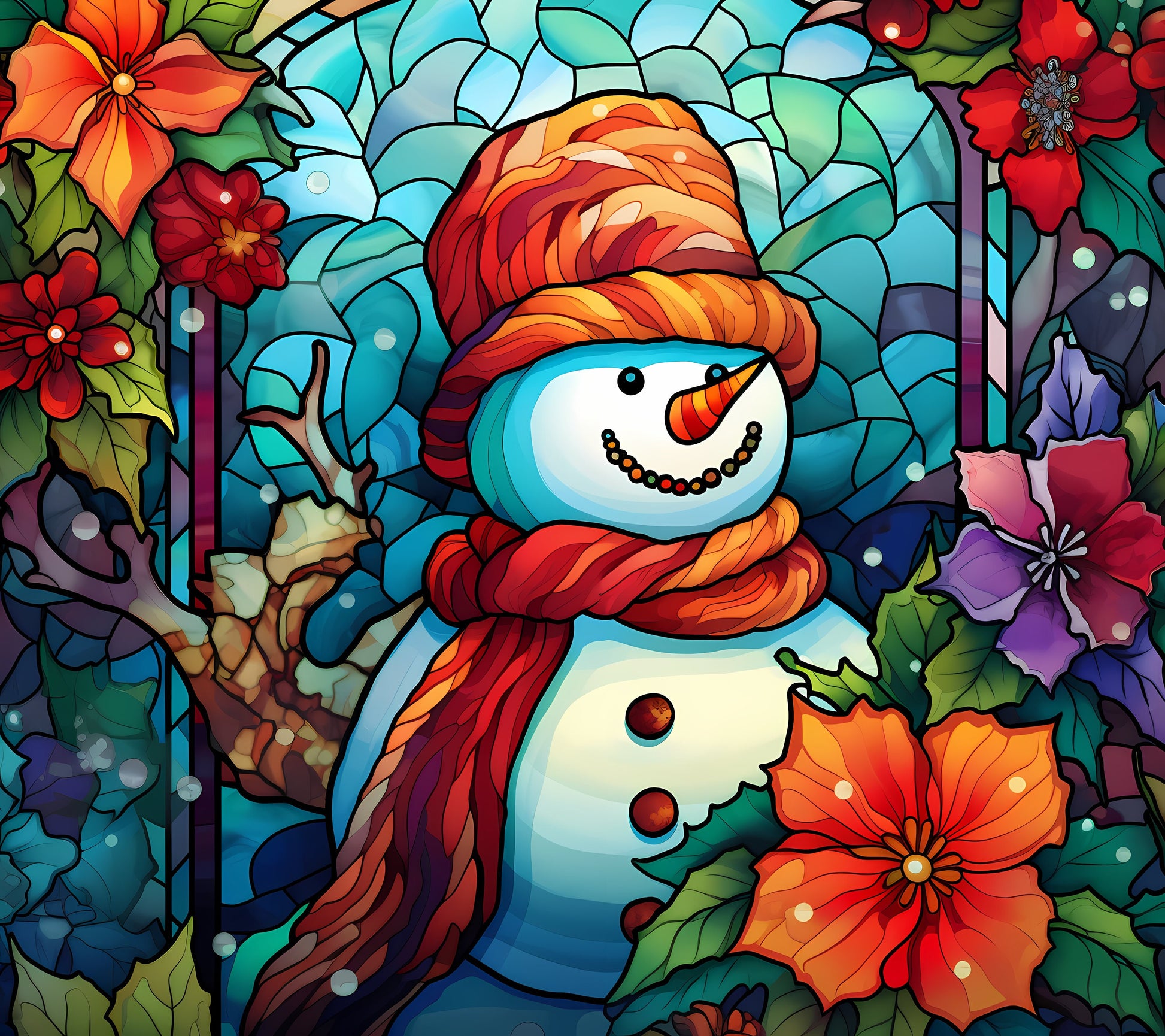 Stained glass snowman cross stitch pattern