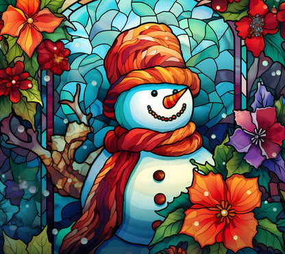 Stained glass snowman cross stitch pattern