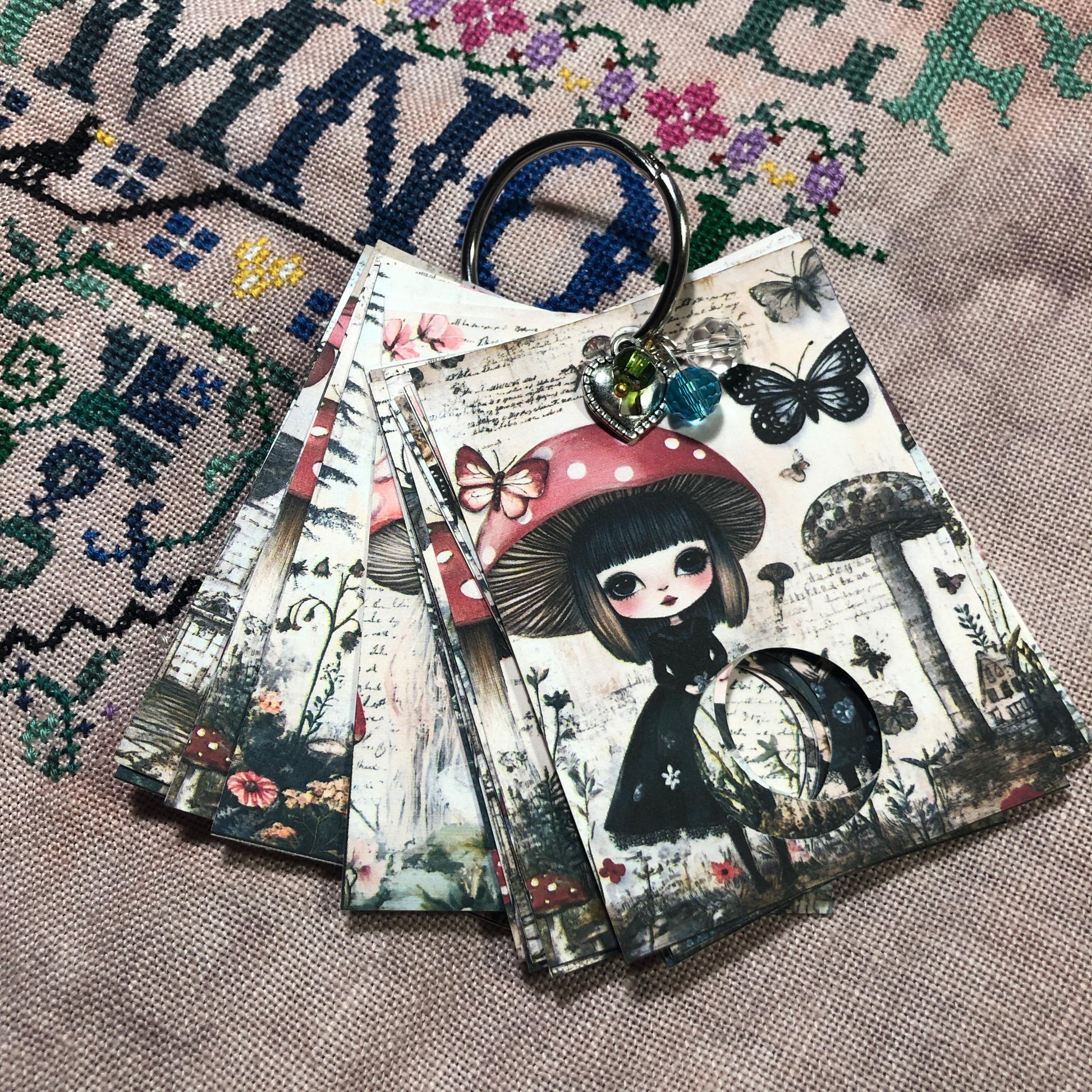 Gothic fairy themed floss drops for cross stitch thread organisation.