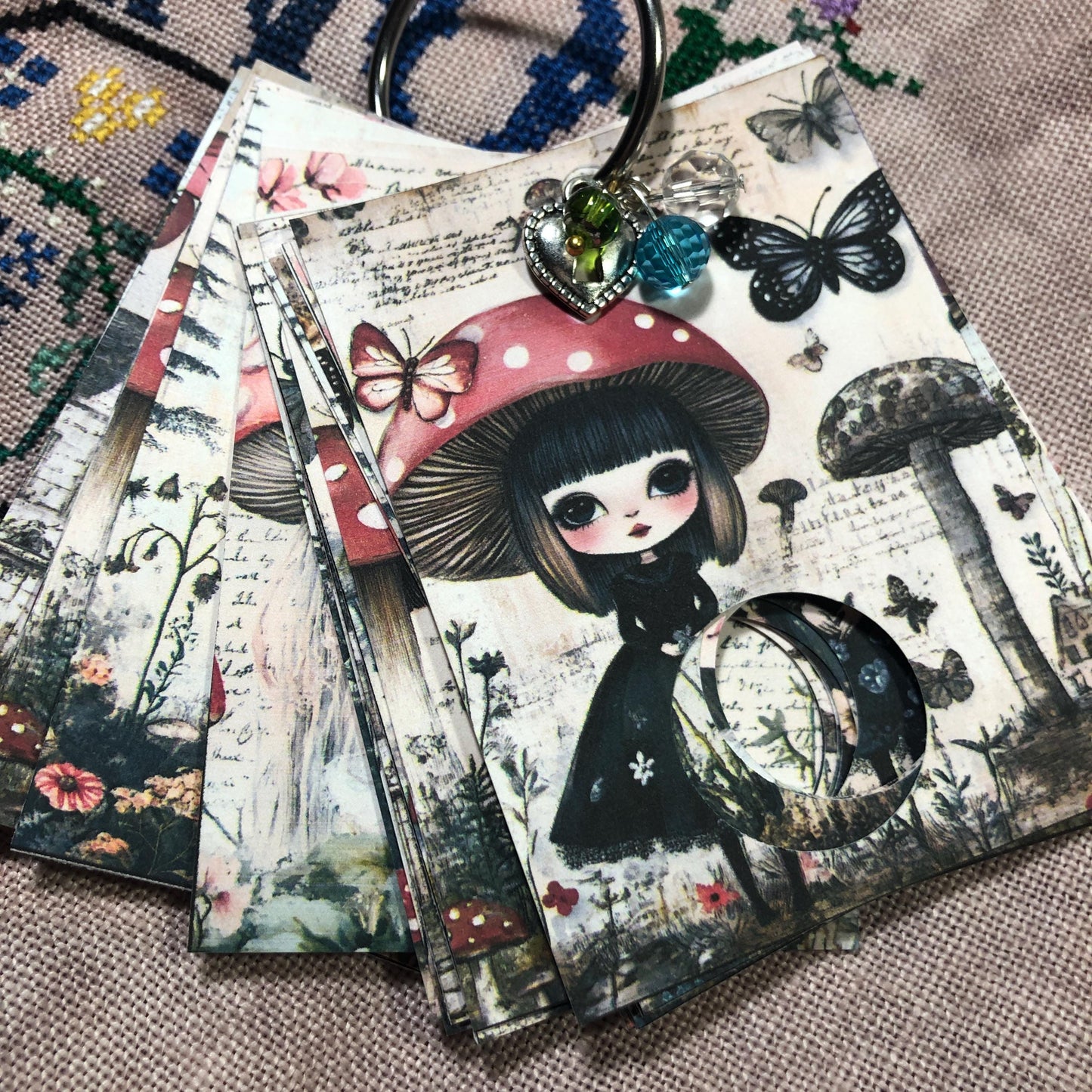 Gothic fairy themed floss drops for cross stitch thread organisation.