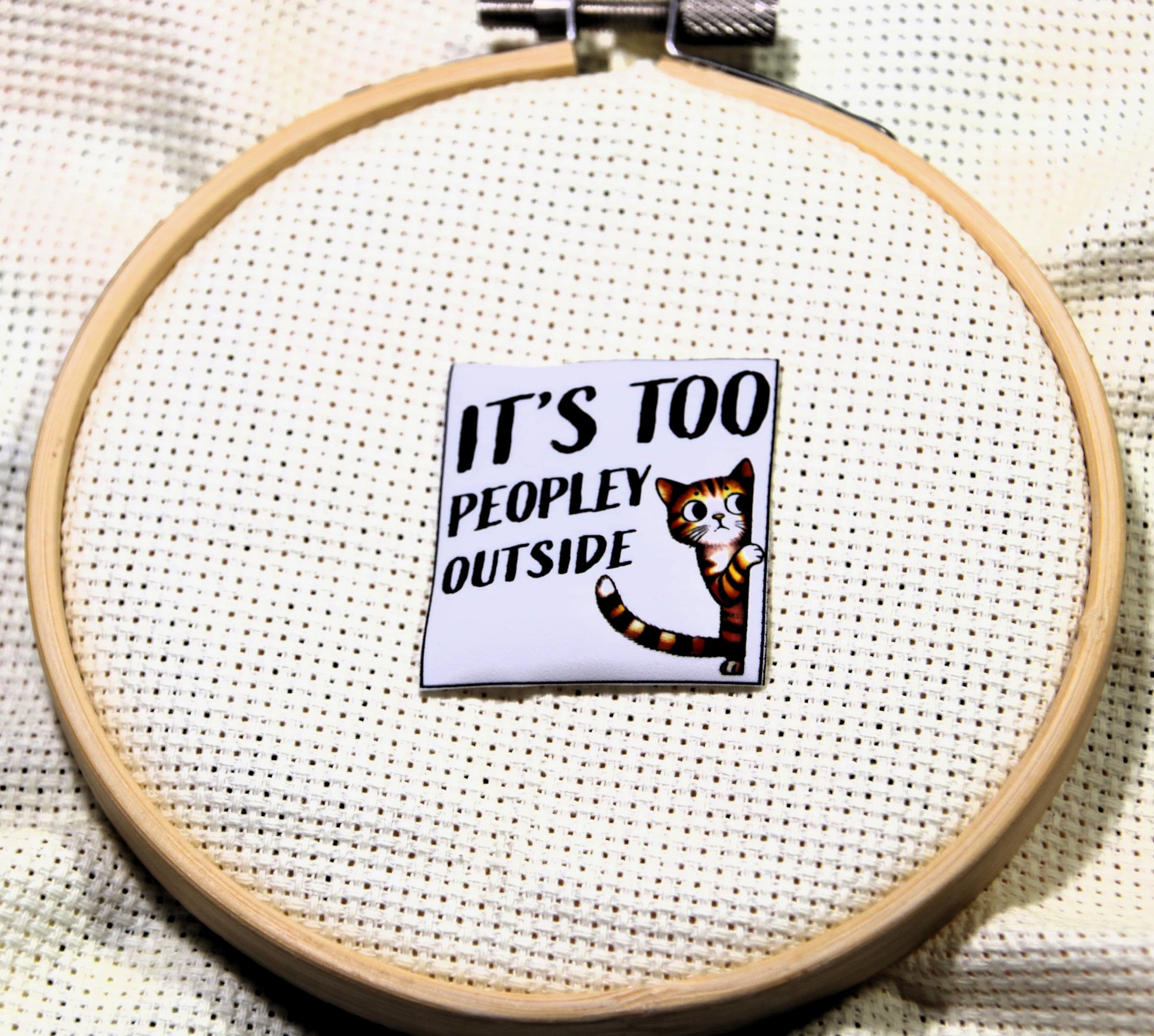 Funny cat magnetic needle minder. It's Too Peopley Outside.