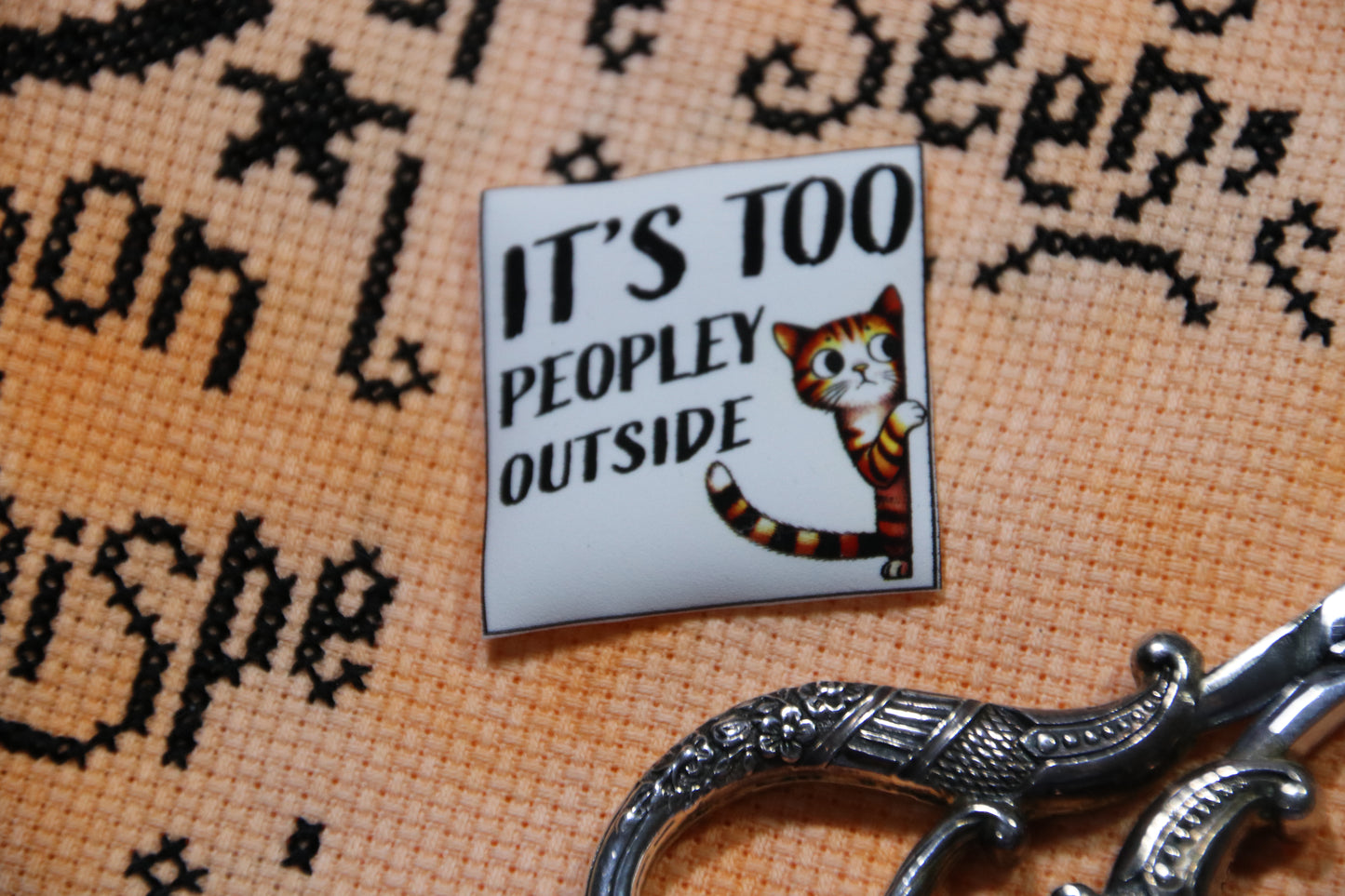 Funny cat magnetic needle minder. It's Too Peopley Outside.