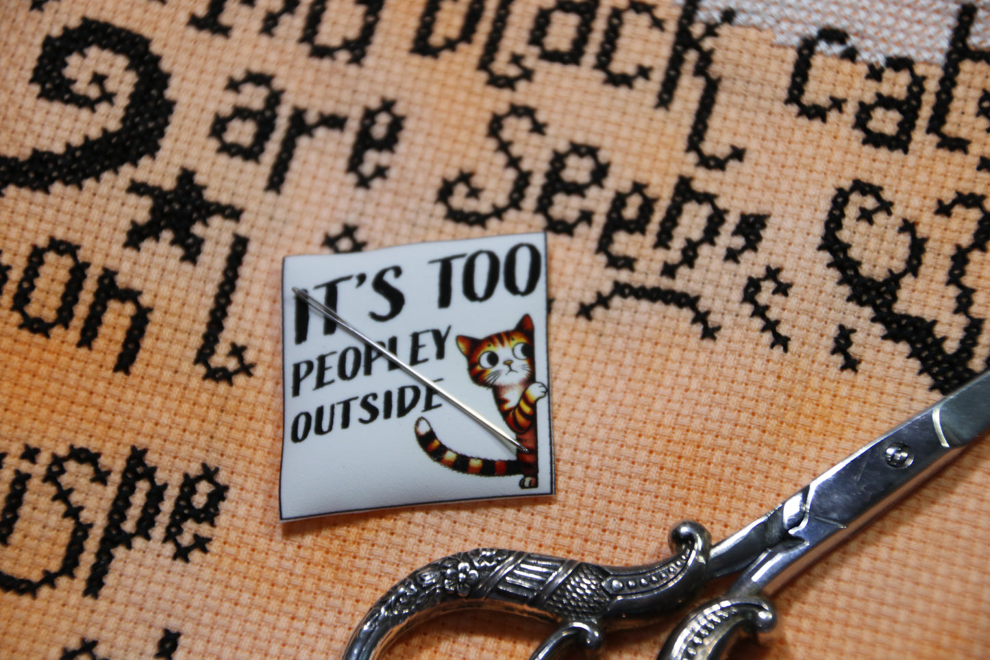 Funny cat magnetic needle minder. It's Too Peopley Outside.