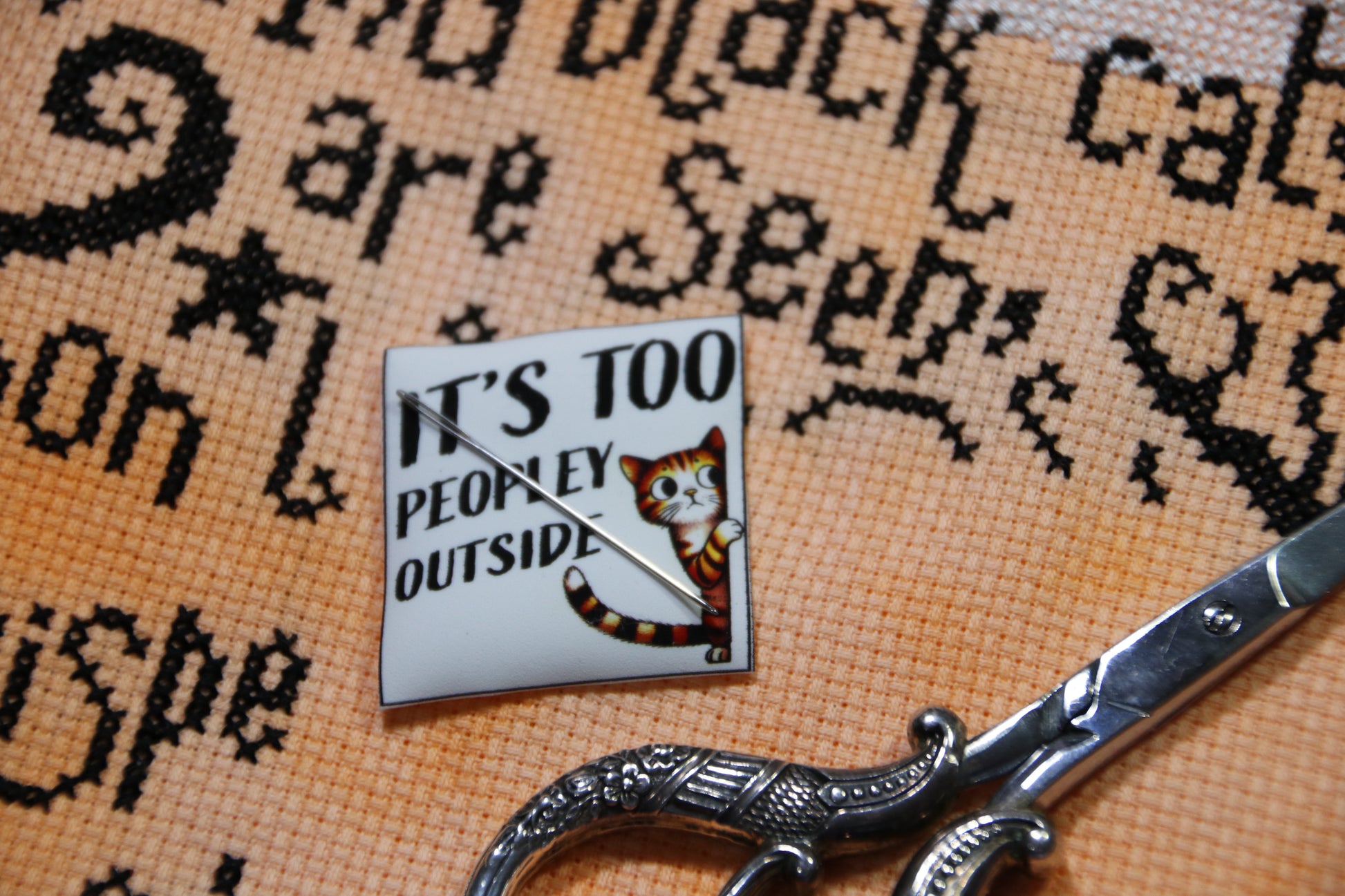 Funny cat magnetic needle minder. It's Too Peopley Outside.
