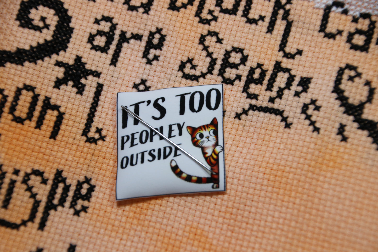 Funny cat magnetic needle minder. It's Too Peopley Outside.