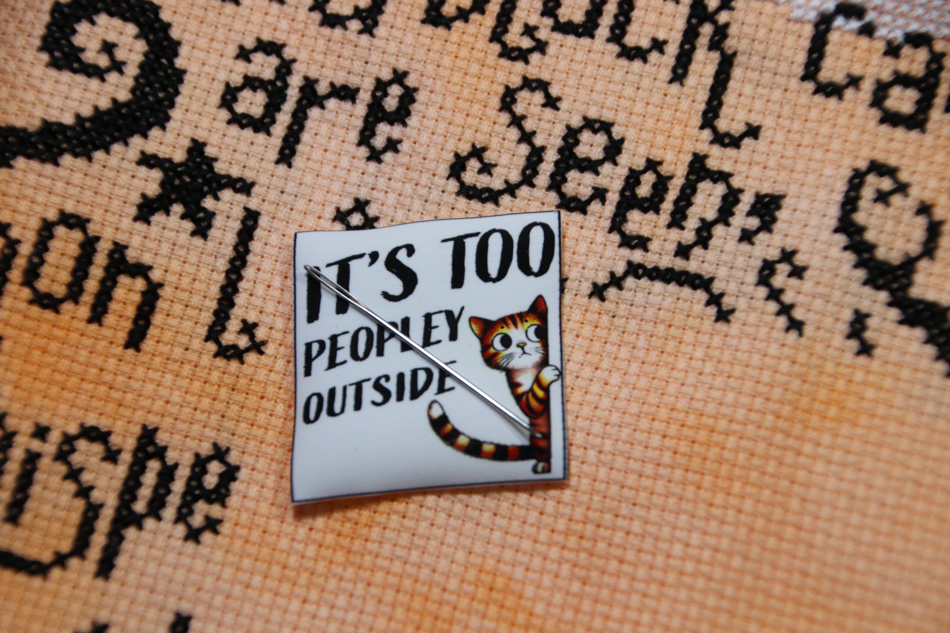 Funny cat magnetic needle minder. It's Too Peopley Outside.