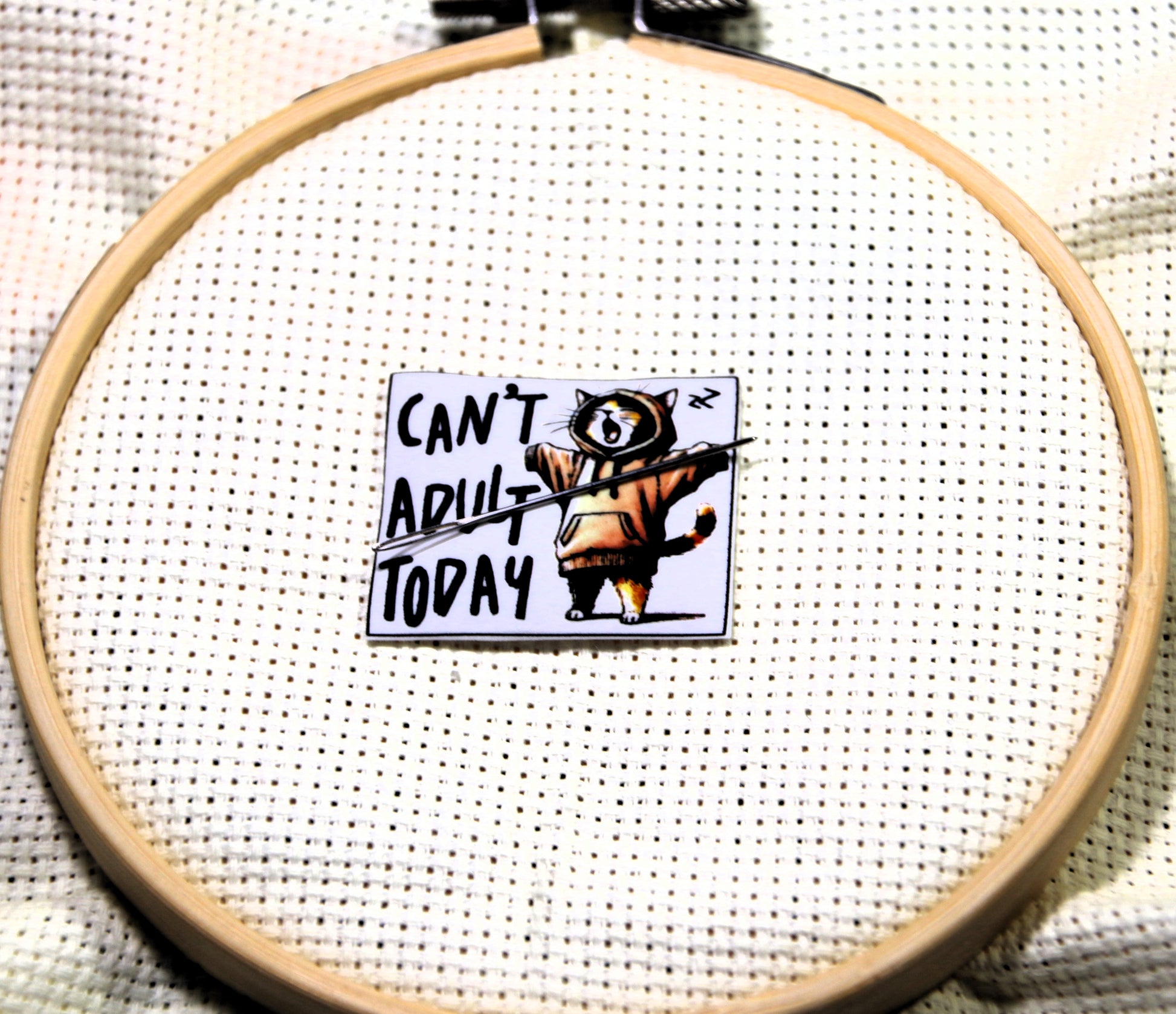 Funny cat magnetic needle minder. Can't Adult Today