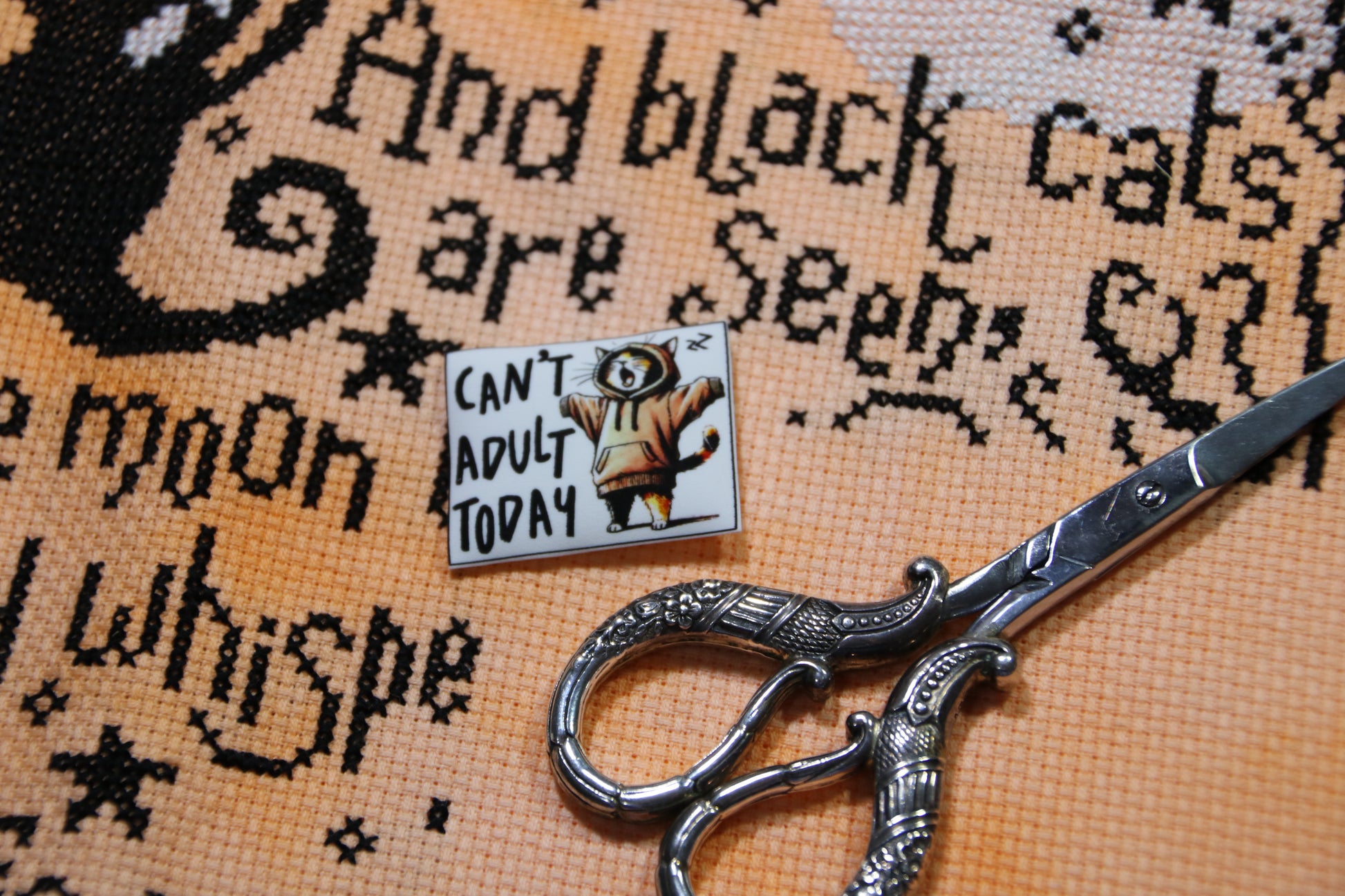 Funny cat magnetic needle minder. Can't Adult Today