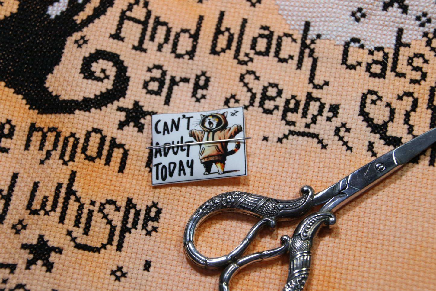 Funny cat magnetic needle minder. Can't Adult Today