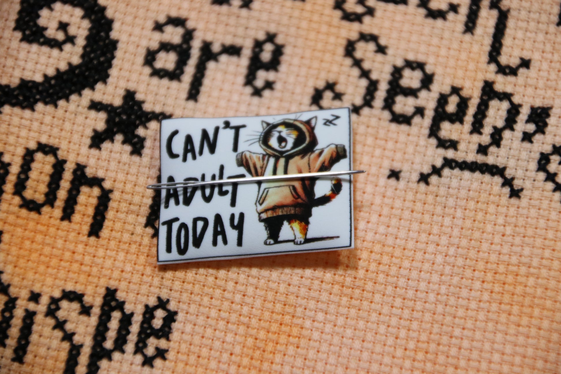 Funny cat magnetic needle minder. Can't Adult Today