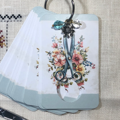 Floral scissor themed floss drops for cross stitch.