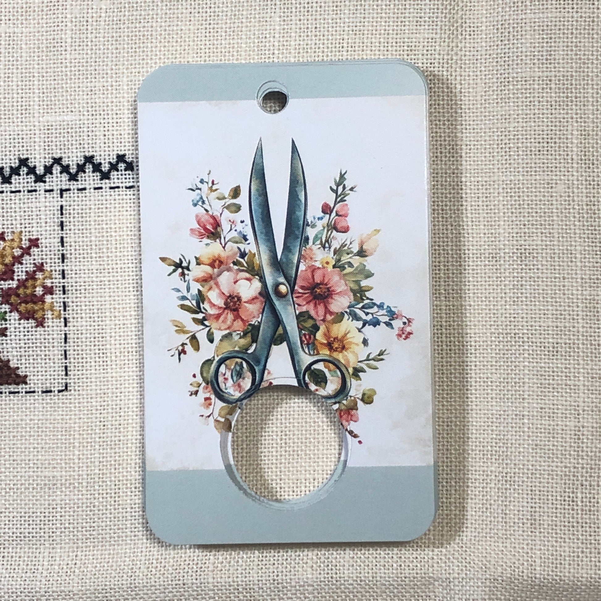Floral scissor themed floss drops for cross stitch.