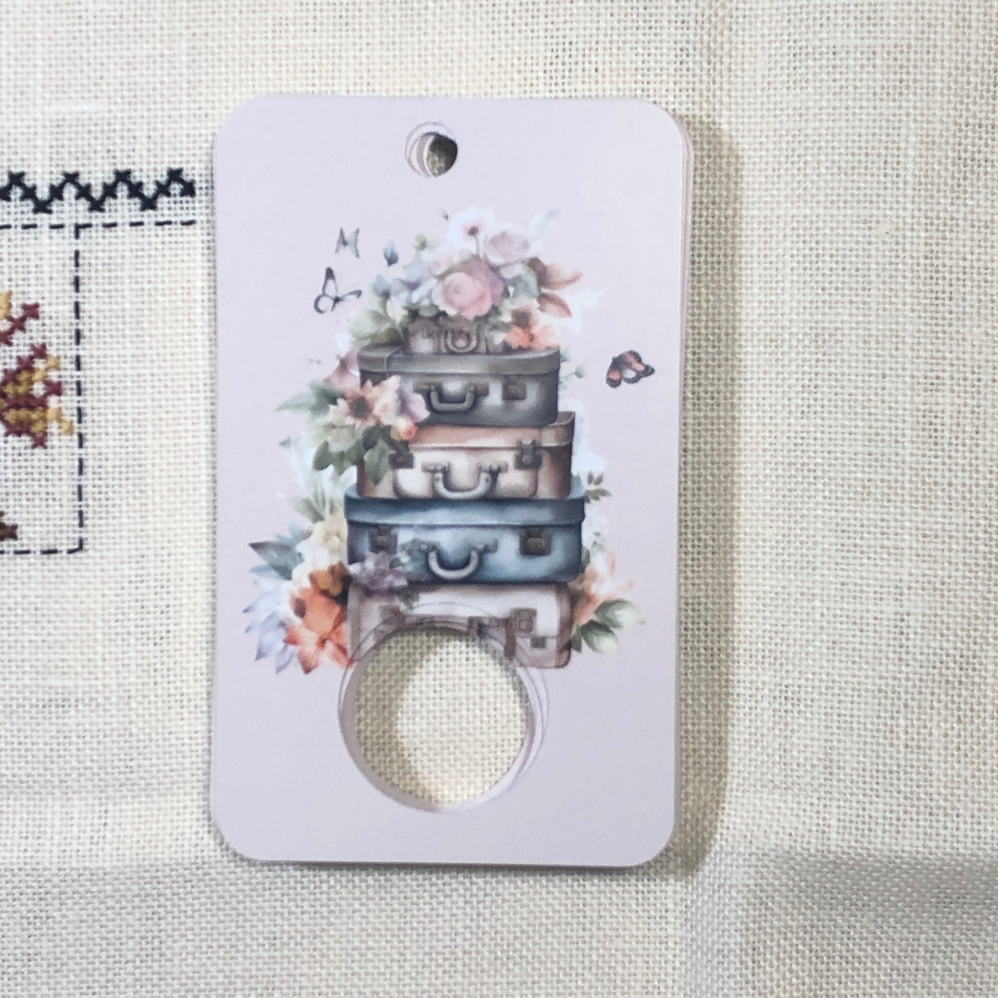 Shabby chic suitcases themed floss drops for cross stitch.