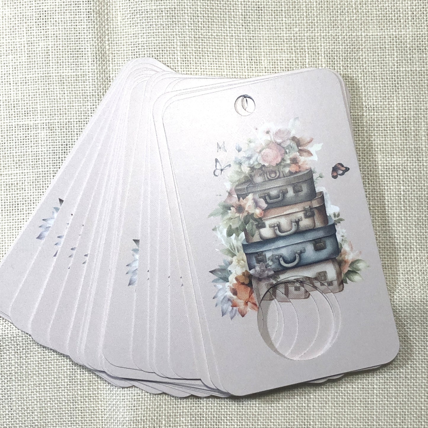 Shabby chic suitcases themed floss drops for cross stitch.