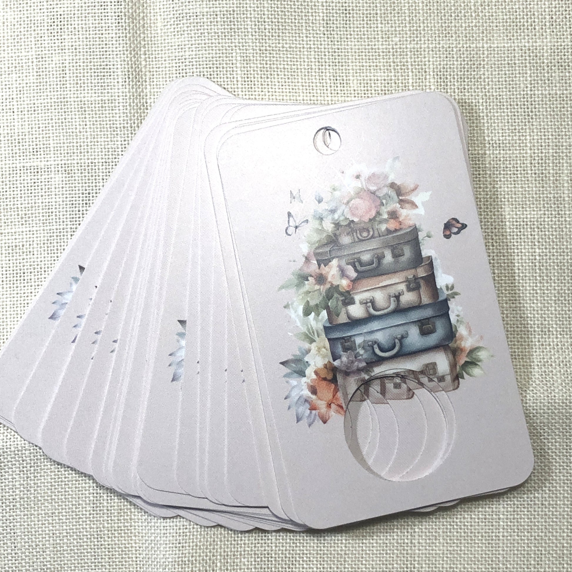 Shabby chic suitcases themed floss drops for cross stitch.