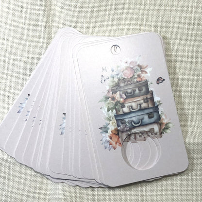 Shabby chic suitcases themed floss drops for cross stitch.