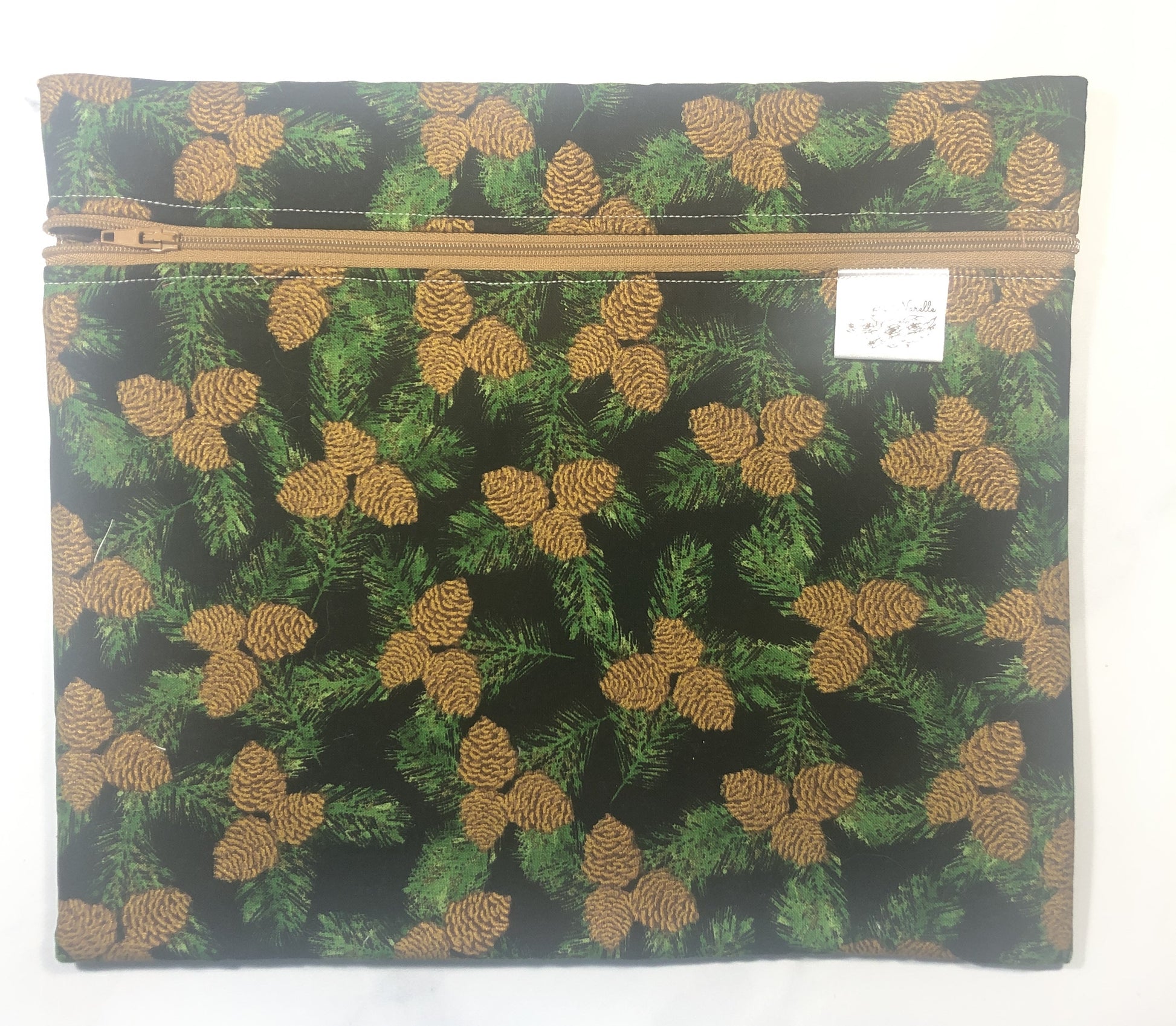 Pinecones themed project bag for cross stitch.