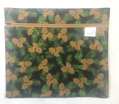 Pinecones themed project bag for cross stitch.